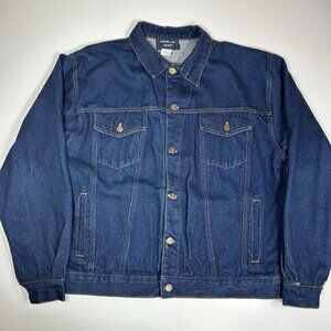 Vtg American Hero Dark Wash Blue Trucker Denim Jacket Men Pockets Buttons Size L